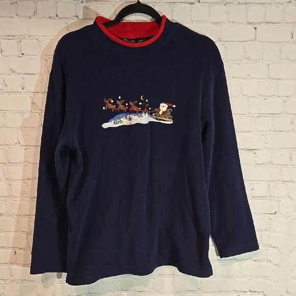 Croft and Barrow Navy Blue Santa fleece size M - Picture 1 of 6